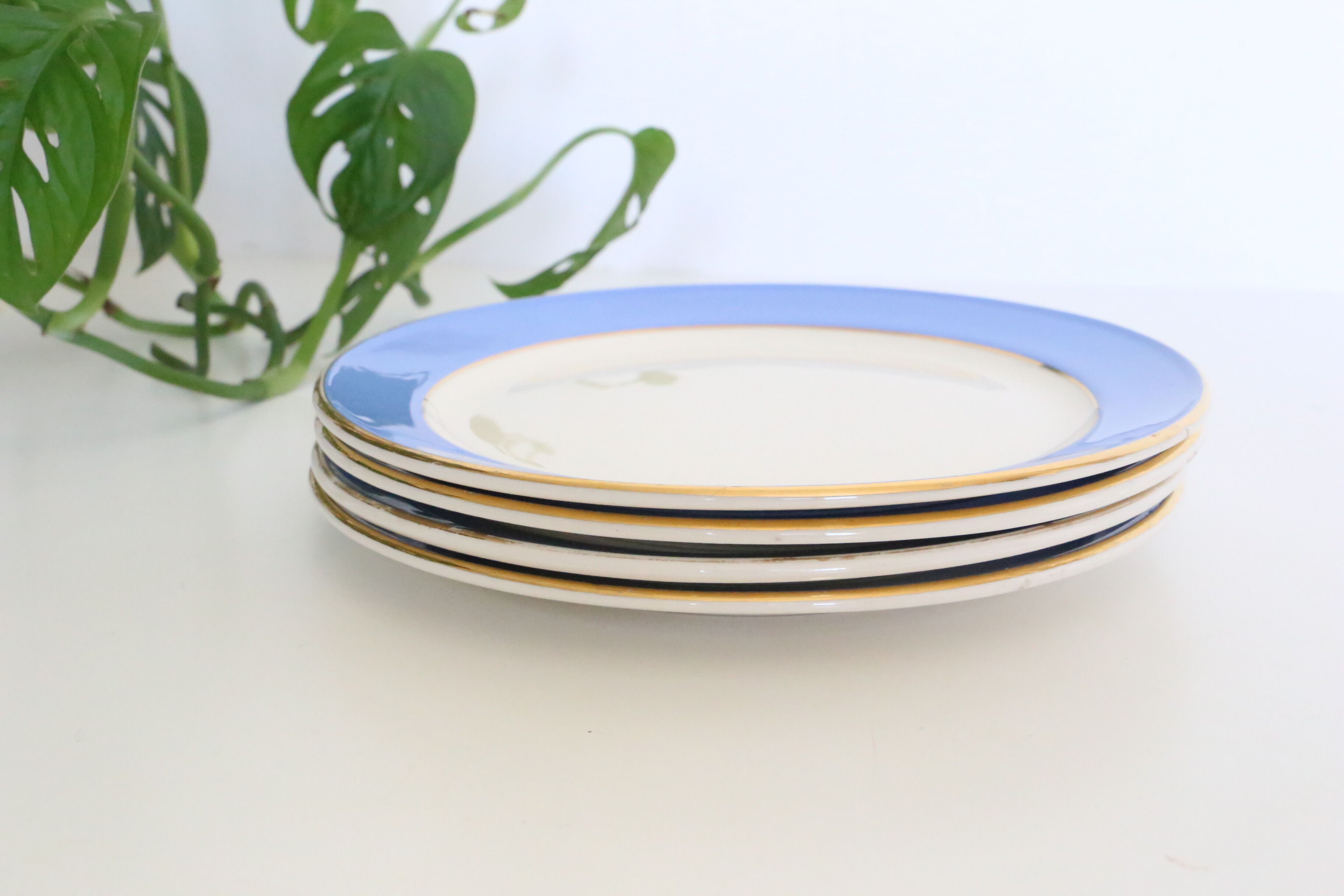 Set de 4 assiettes à dessert bleu Orleans Villeroy et Boch, vintage