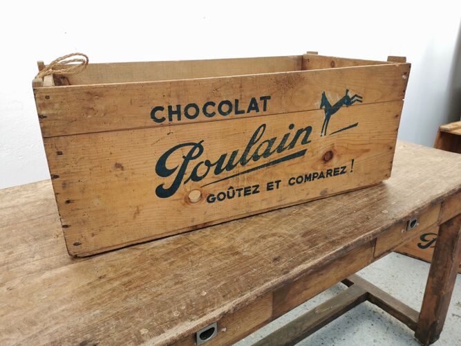 Caisse chocolat poulain en bois 1950