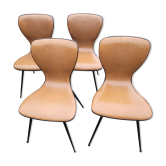 4 vintage chairs in skaï and metal base from the 60s