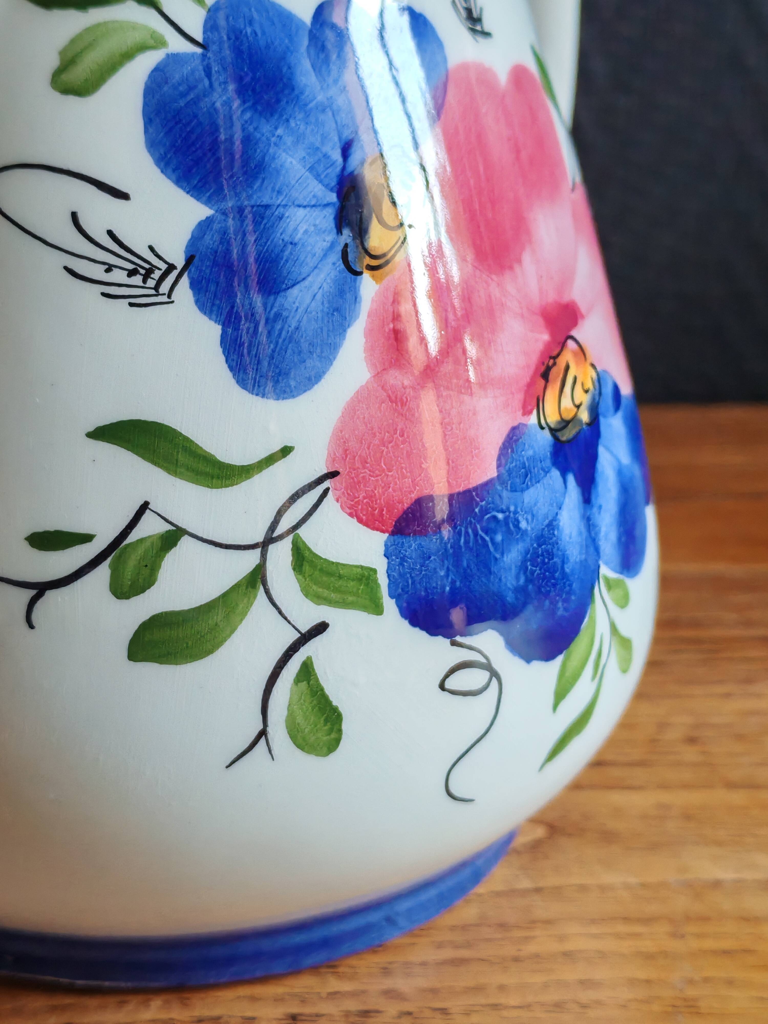 Vintage Ceramic Jug Hand-Painted, Flower Vase