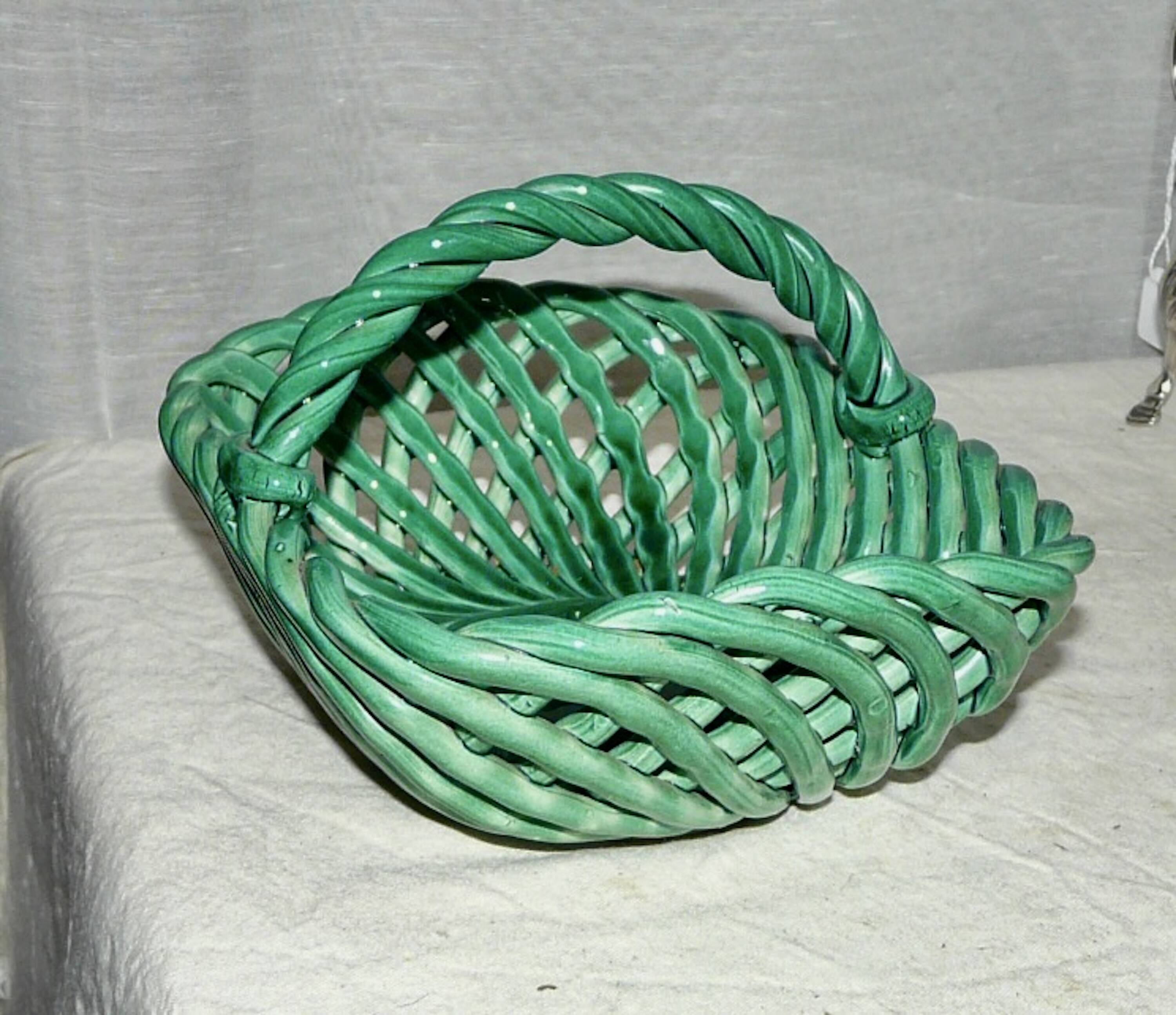 Vintage 1960s woven earthenware basket-shaped bowl
