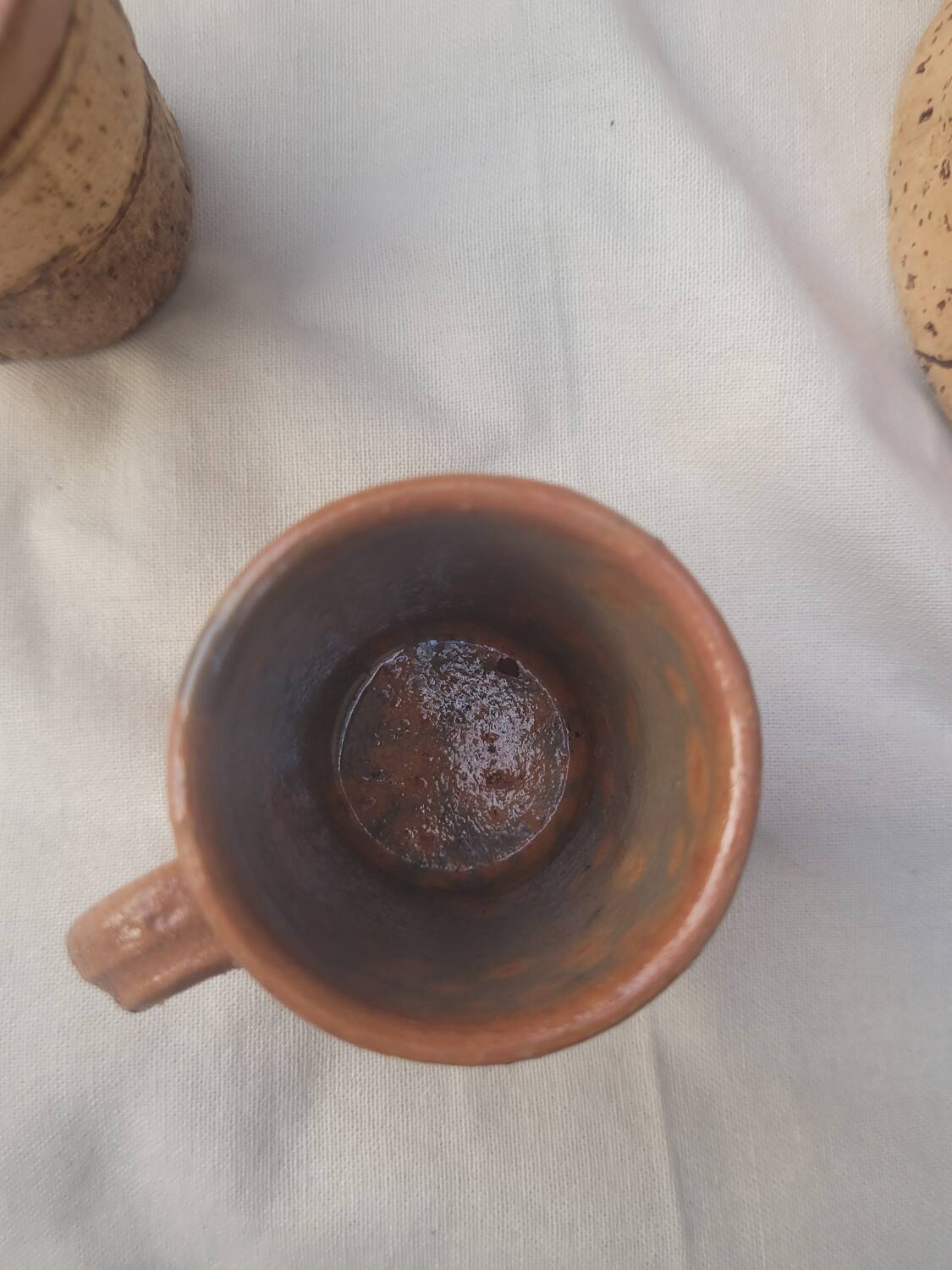 Set of old Corsican cork and terracotta handcrafted pitcher and cup