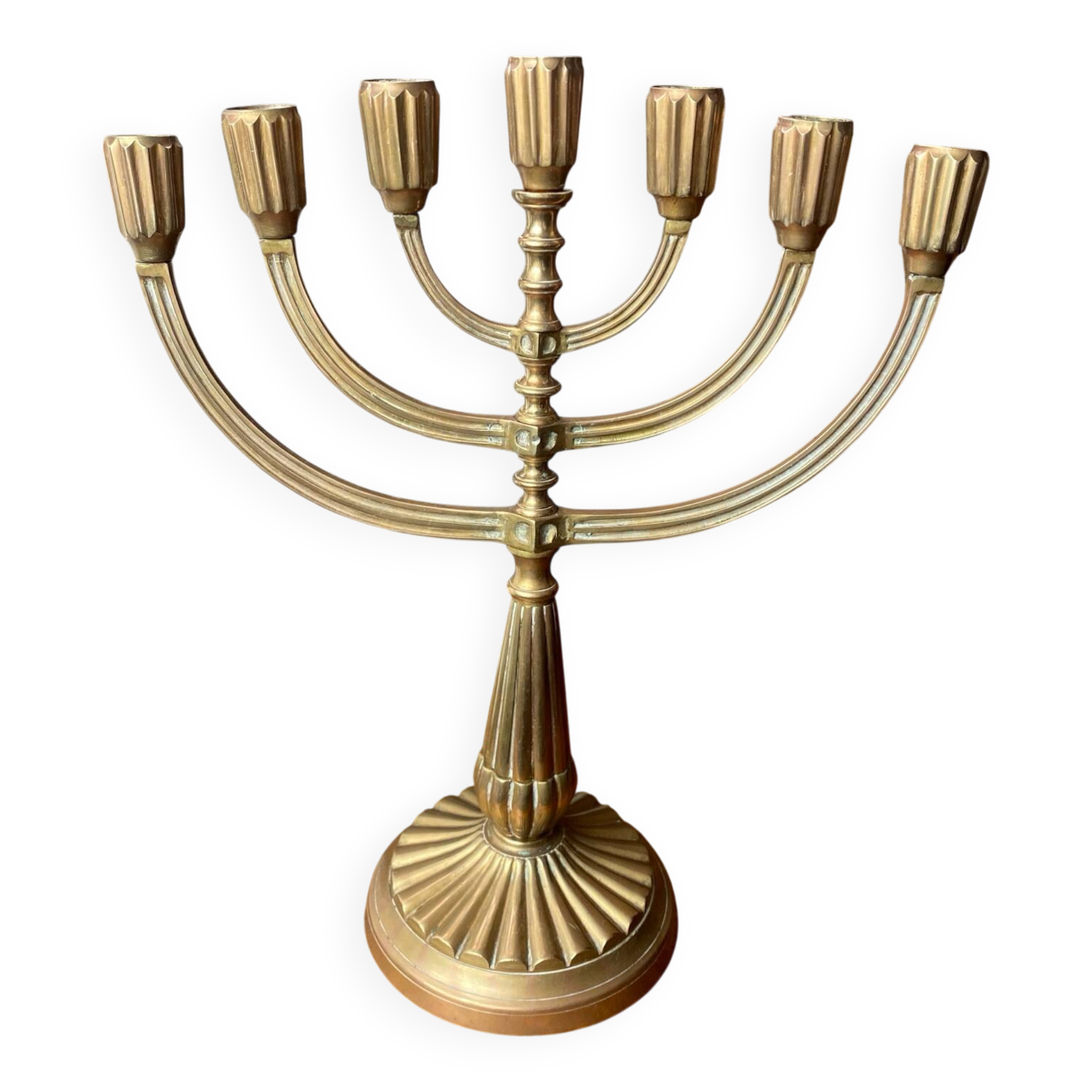 Menorah, seven-branched candlestick, in brass