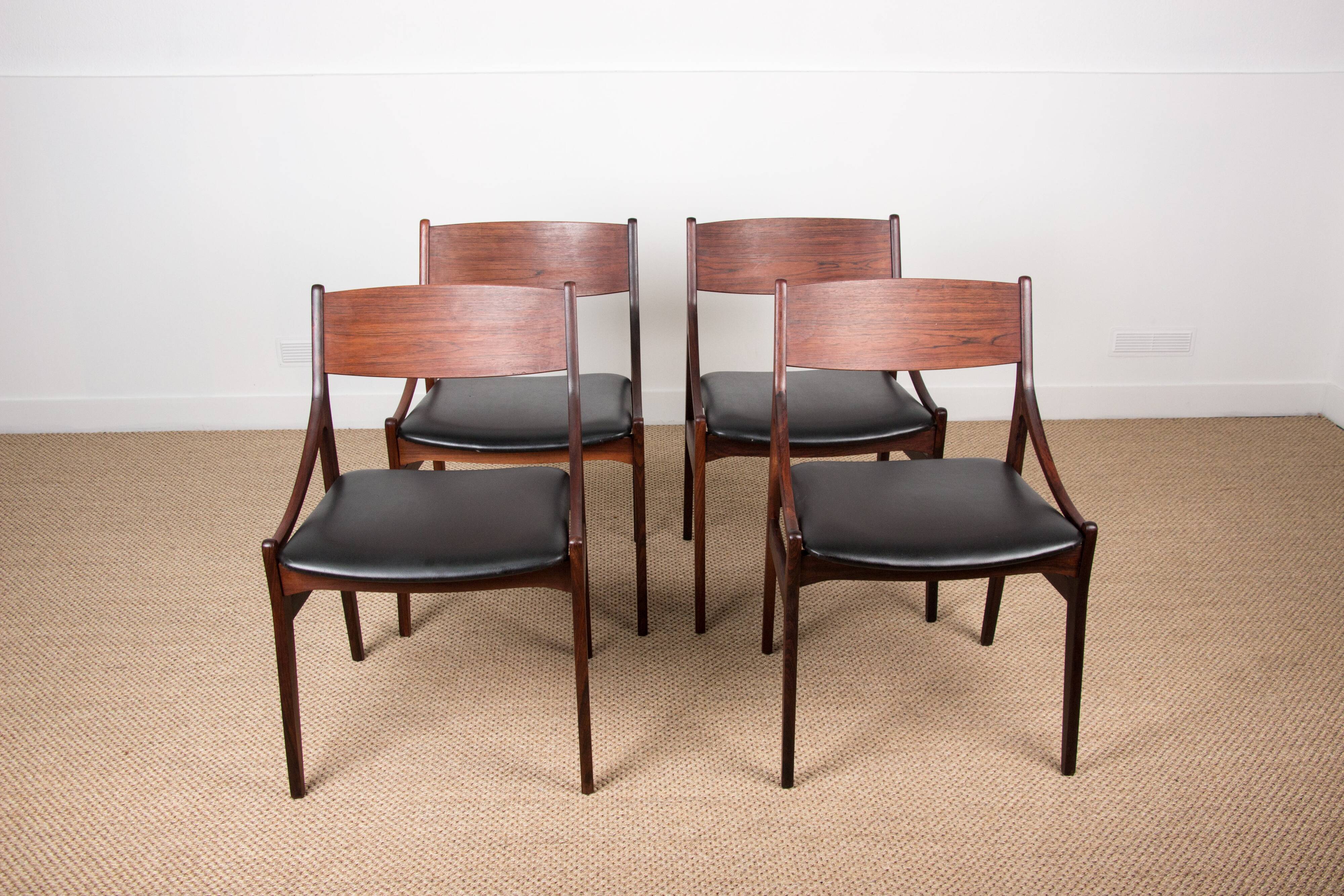 4 chaises danoises en palissandre et skaï noir par Vestervig Eriksen, 1960