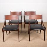 4 chaises danoises en palissandre et skaï noir par Vestervig Eriksen, 1960