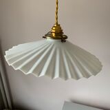 Vintage white pleated opaline pendant lamp