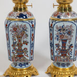 Pair of Imari porcelain and bronze lamps, circa 1880
