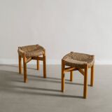 Pair of French Mid Century Wooden by Meribel Stools Charlotte Perriand 1960