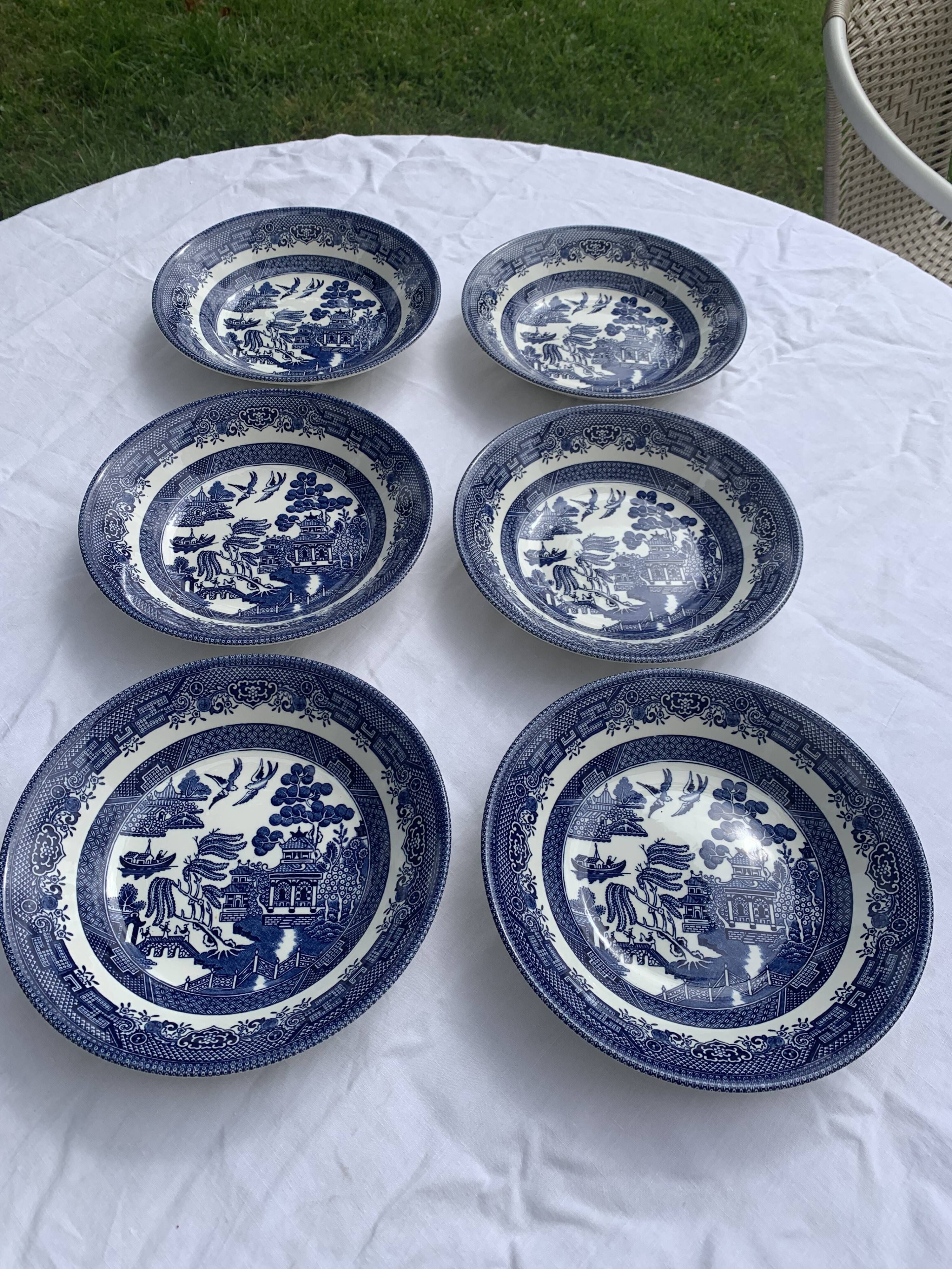 6 soup plates, Willow Churchill model, made in England, Asian landscape