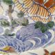 Deep plate or dish in Gien earthenware, rooster and peonies model, numbered, 1930s