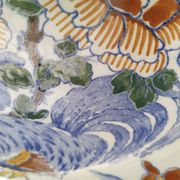 Deep plate or dish in Gien earthenware, rooster and peonies model, numbered, 1930s