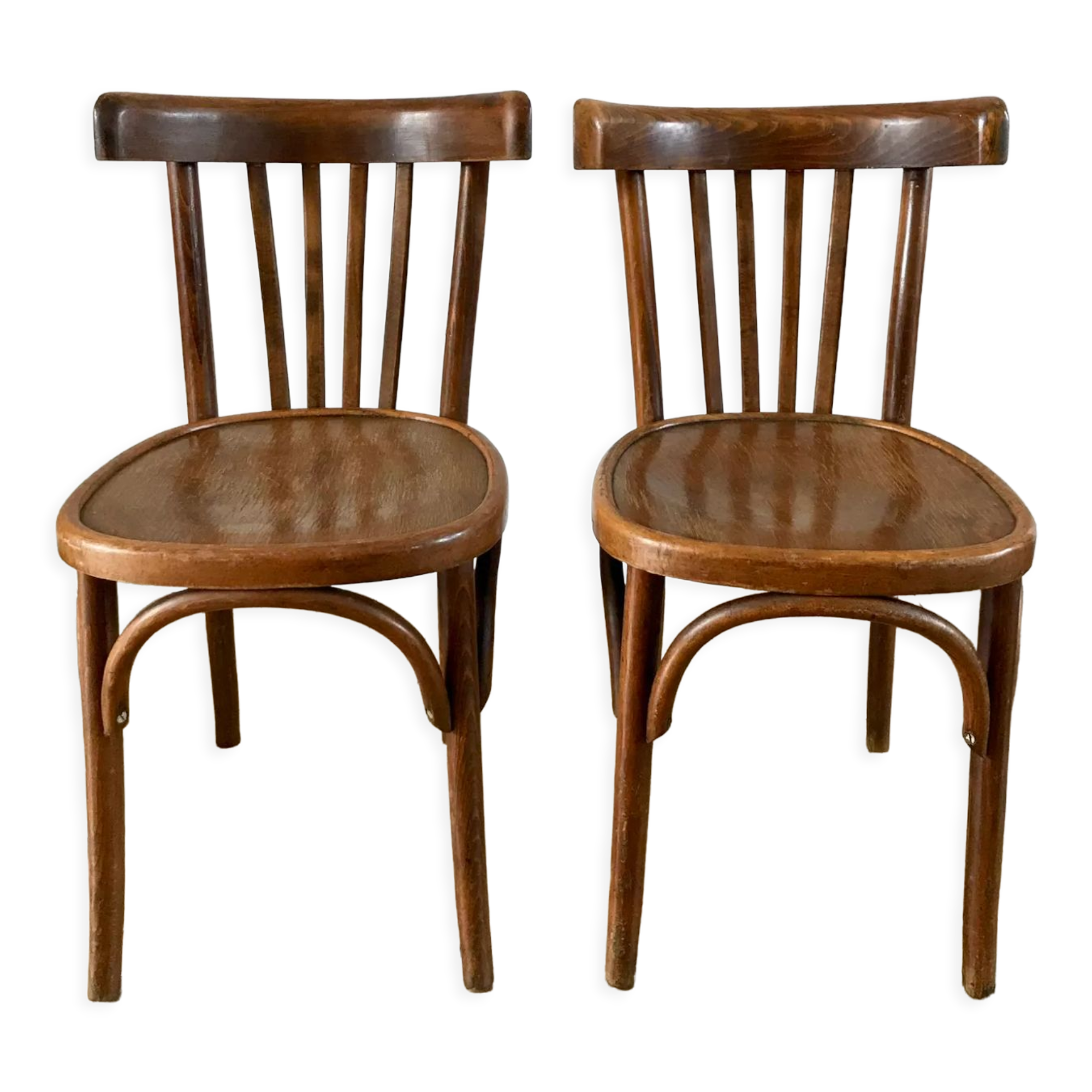 Pair of Baumann curved wood bistro chairs early twentieth century