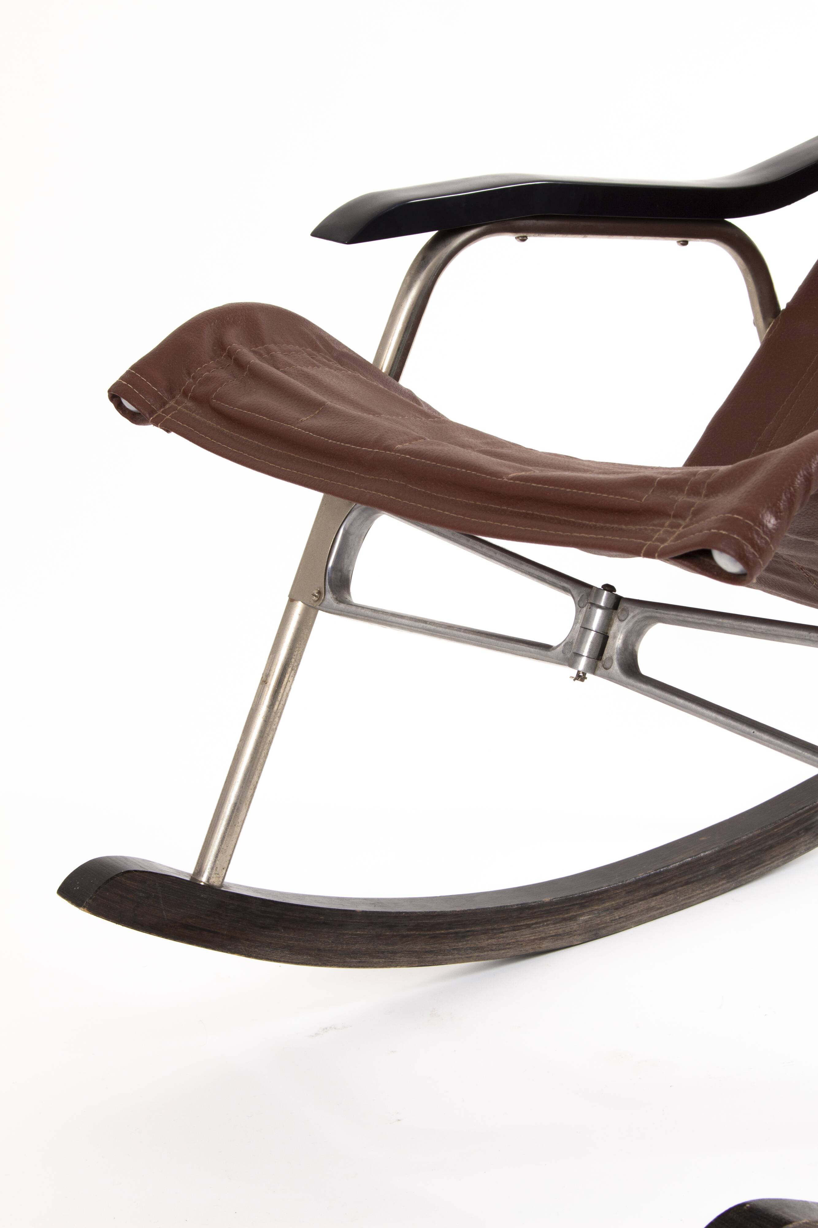 Design Leather Folding Rocking Chair by Takeshi Nii, 1950s
