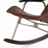 Design Leather Folding Rocking Chair by Takeshi Nii, 1950s