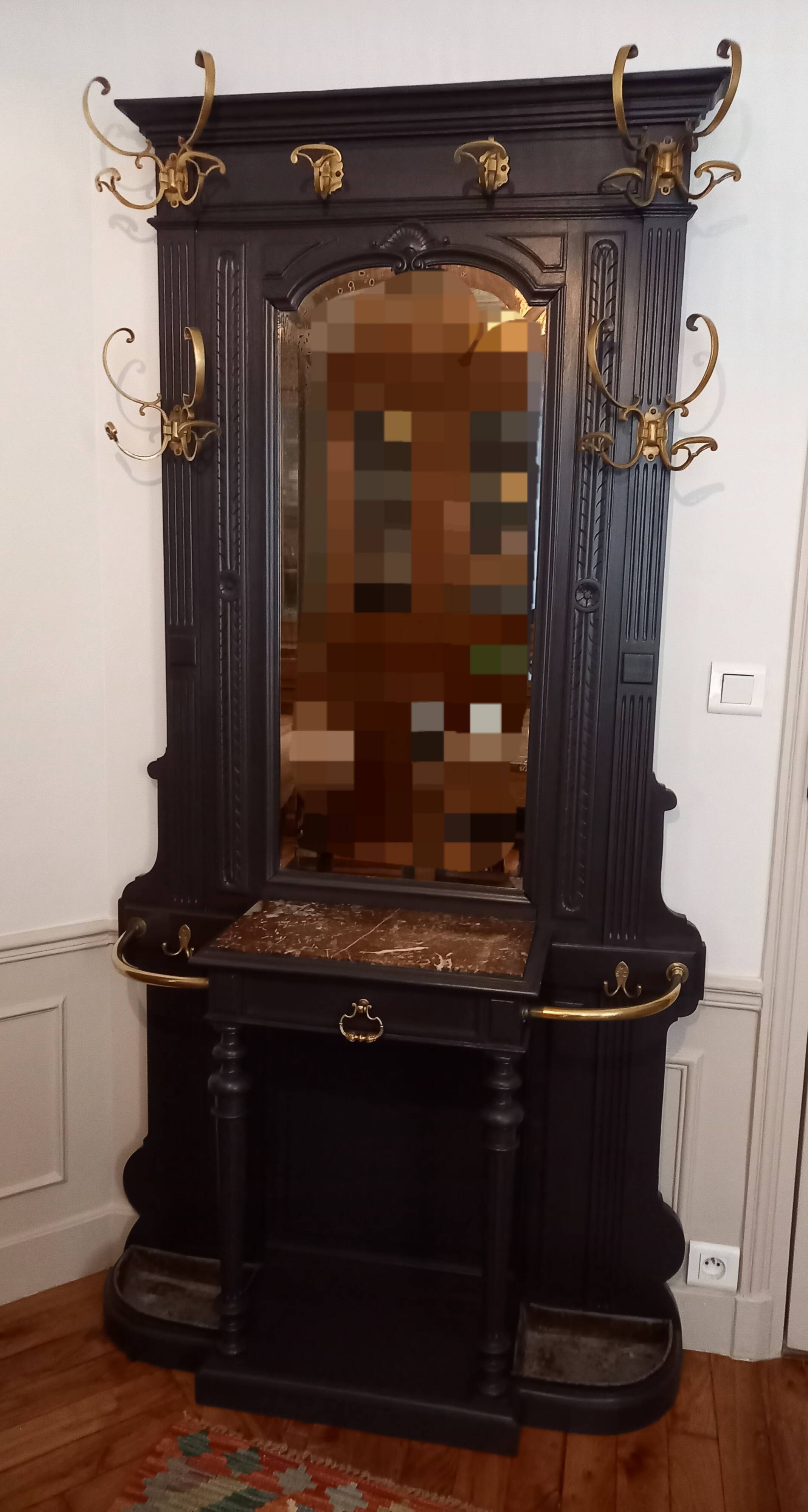 Porte-manteau /Vestiaire ancien revisité, Napoléon III, en noyer peint