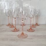 8 Pink Stem Wine/Water Glasses