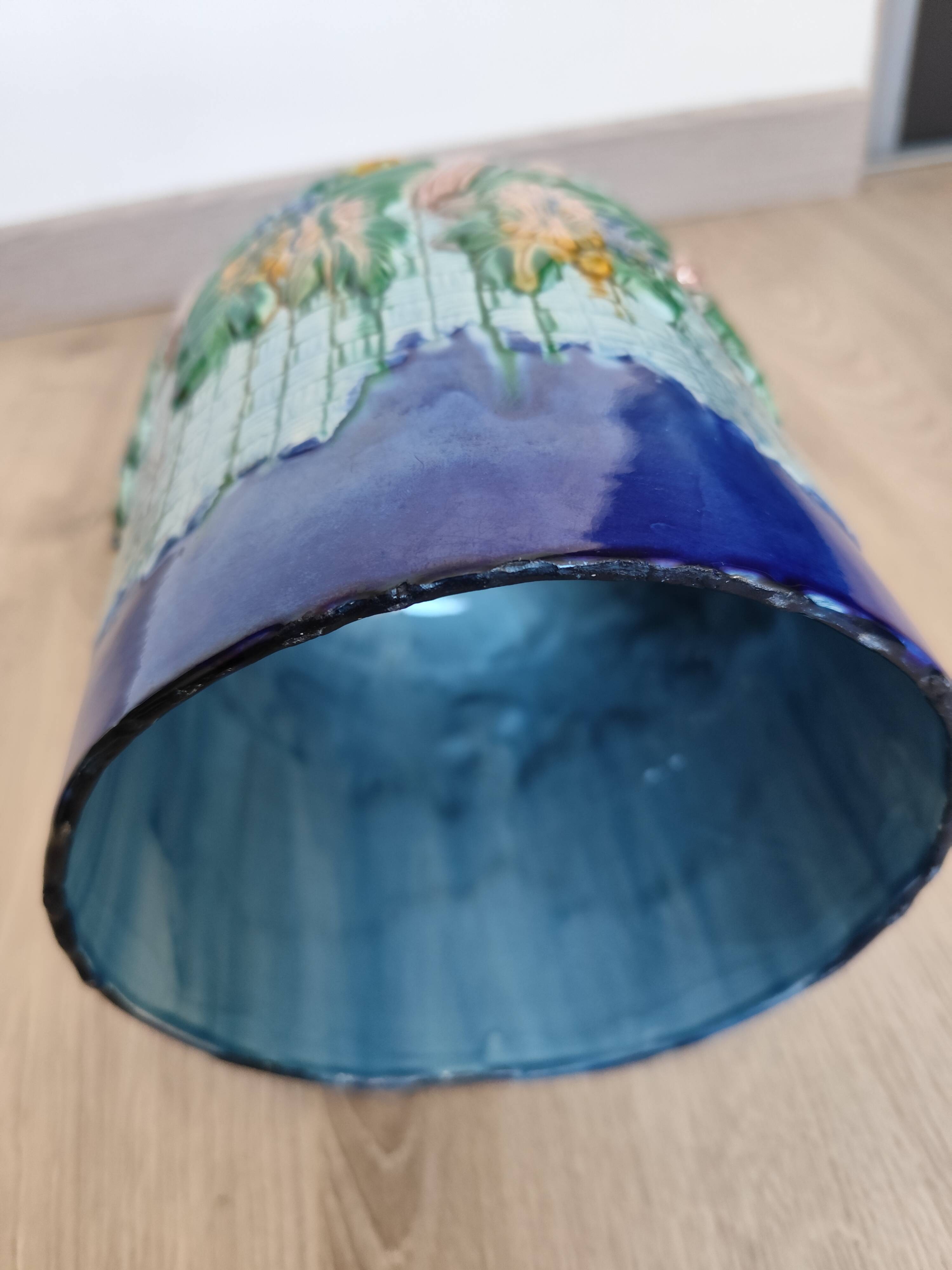 Antique Victorian Art Majolica Earthenware Cheese Cover with Dish