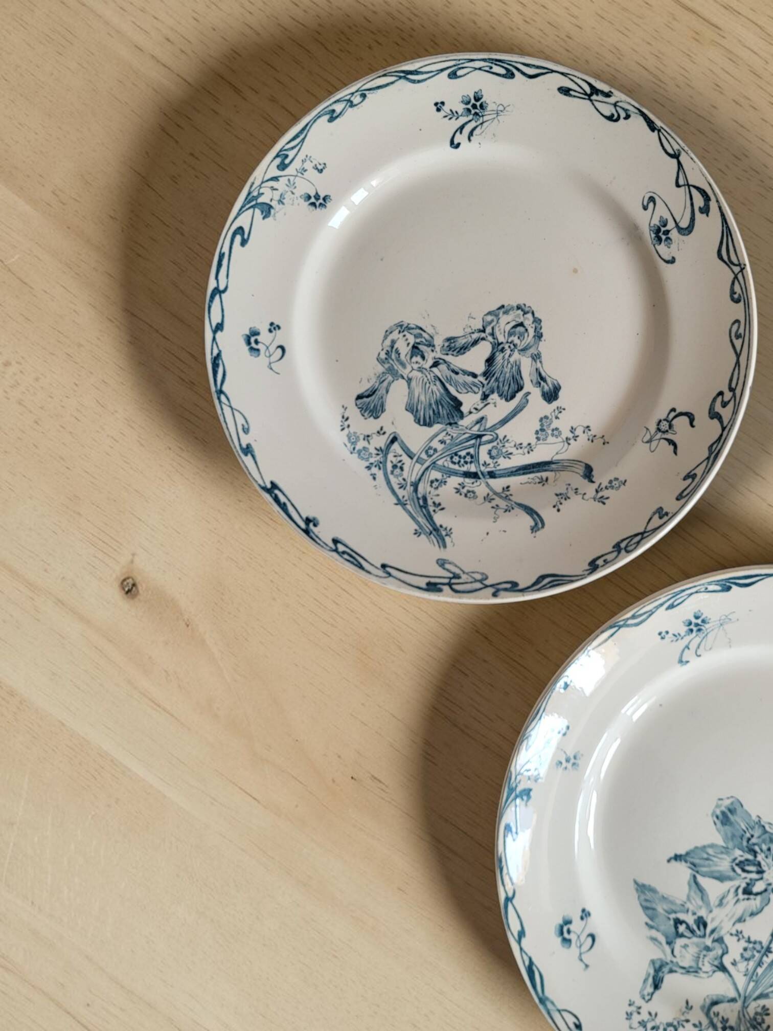 5 earthenware plates from Creil and Montereau "Crémone", ironstone Art Nouveau
