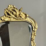 Art Deco style gilded bronze mirror with beveled glass H40cm