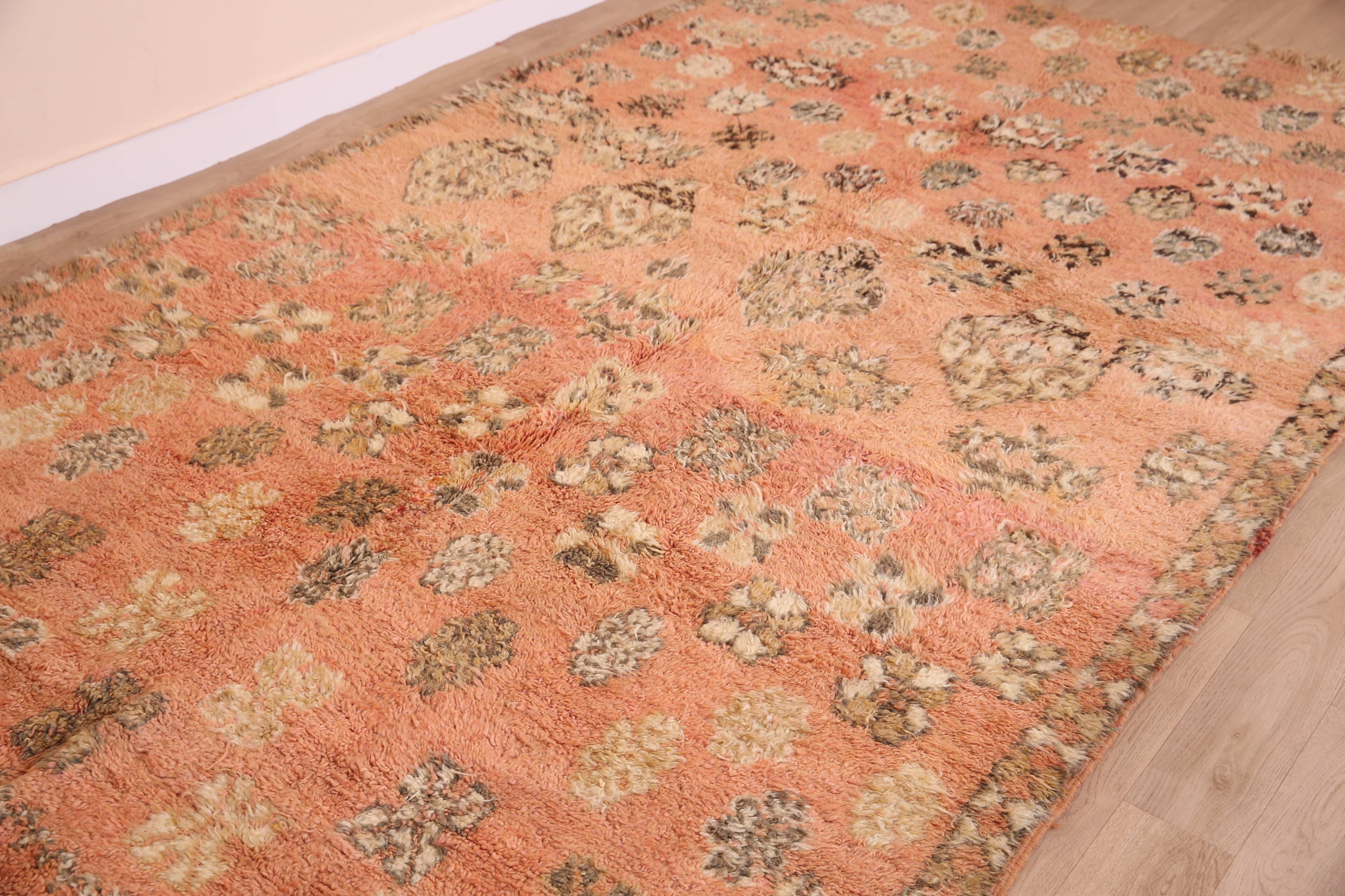 Peach Vintage Moroccan Rug 180 x 305 cm, Berber Wool Rug, Handmade Boho Rug