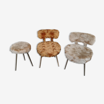 Chairs and pouf moumoute Pelfran