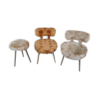 Chairs and pouf moumoute Pelfran