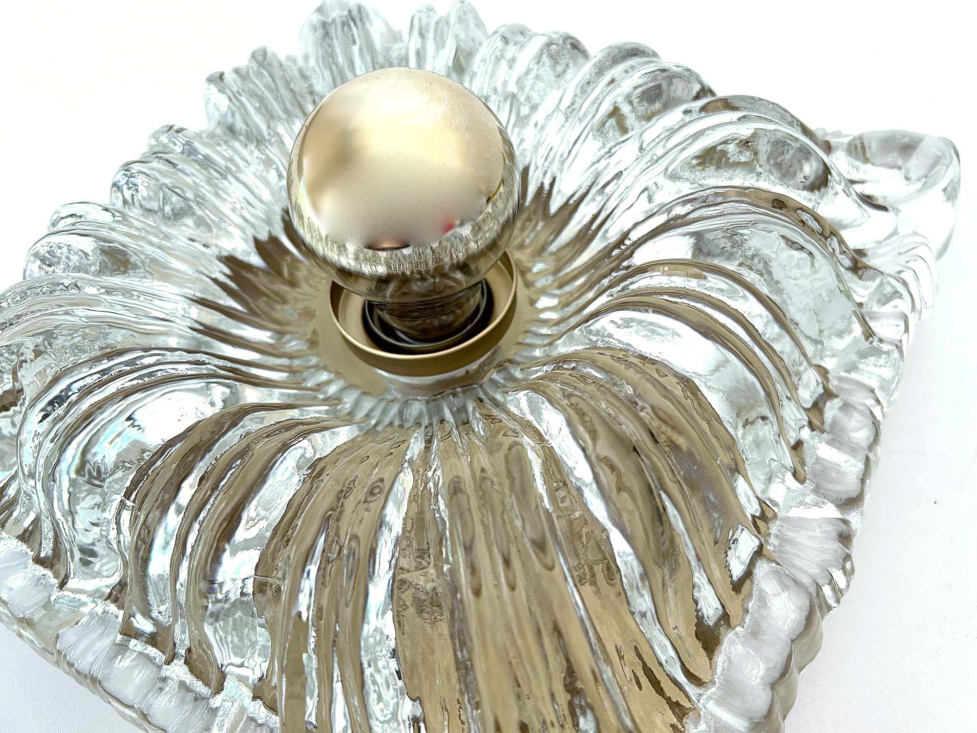 Pair large vintage architectonic wall lamps, 60s, glass
