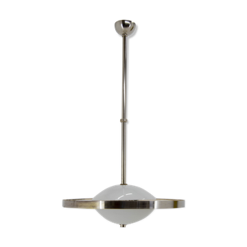 Nickel-plated bauhaus chandelier, czechoslovakia, 1930s