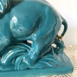 Turquoise and gold art deco ceramic elephants