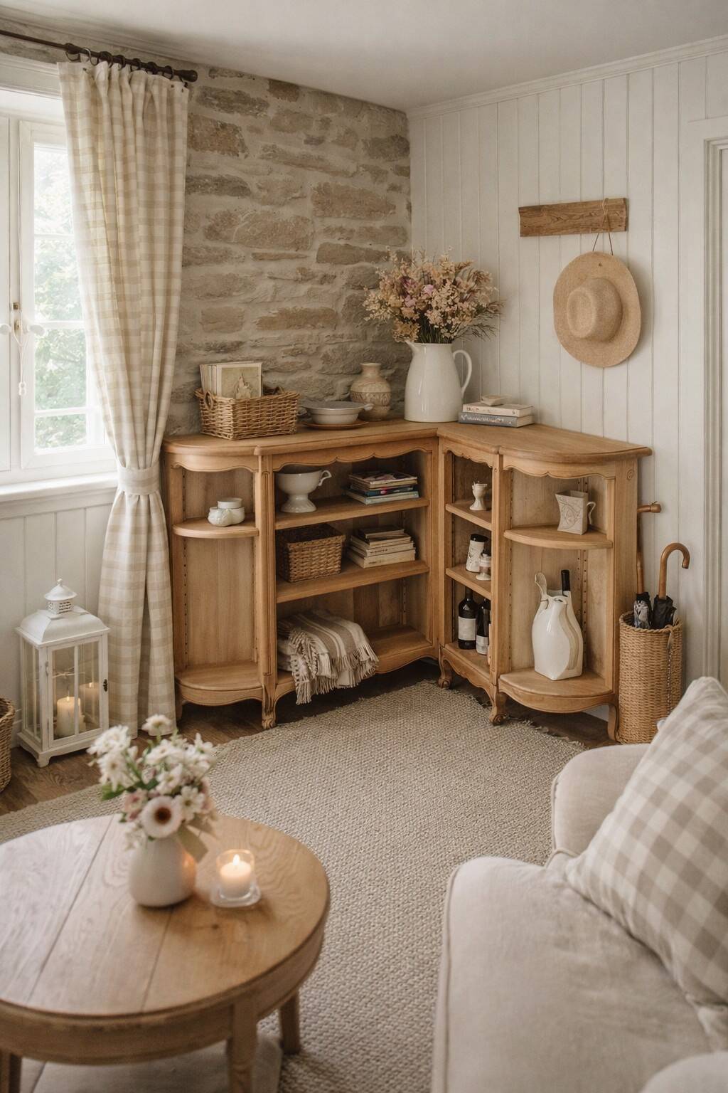 Vintage wooden corner shelf – chic country style