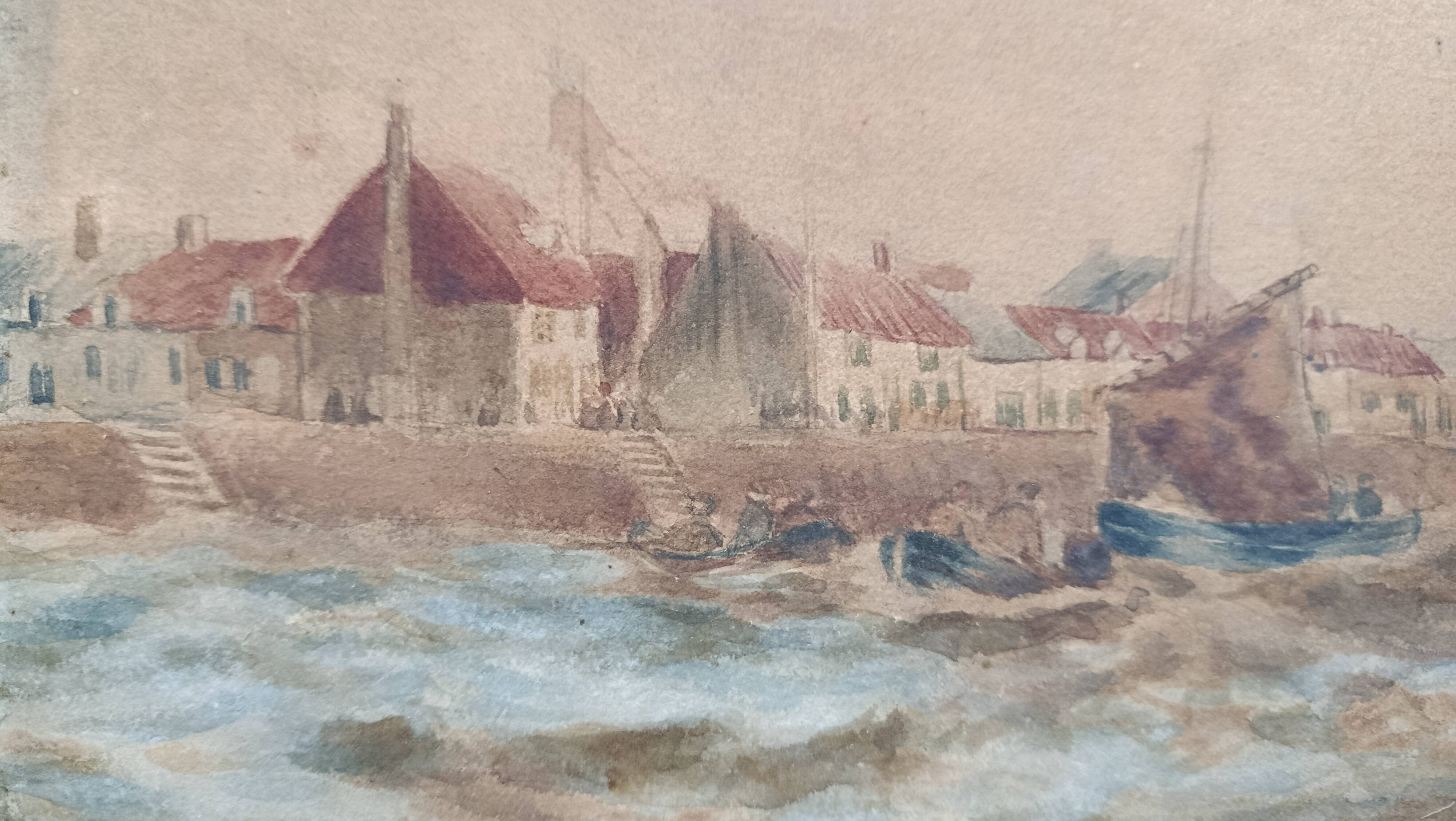 Marine watercolor 1890 by thomas bush hardy, sailing boats near the coast