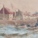 Marine watercolor 1890 by thomas bush hardy, sailing boats near the coast