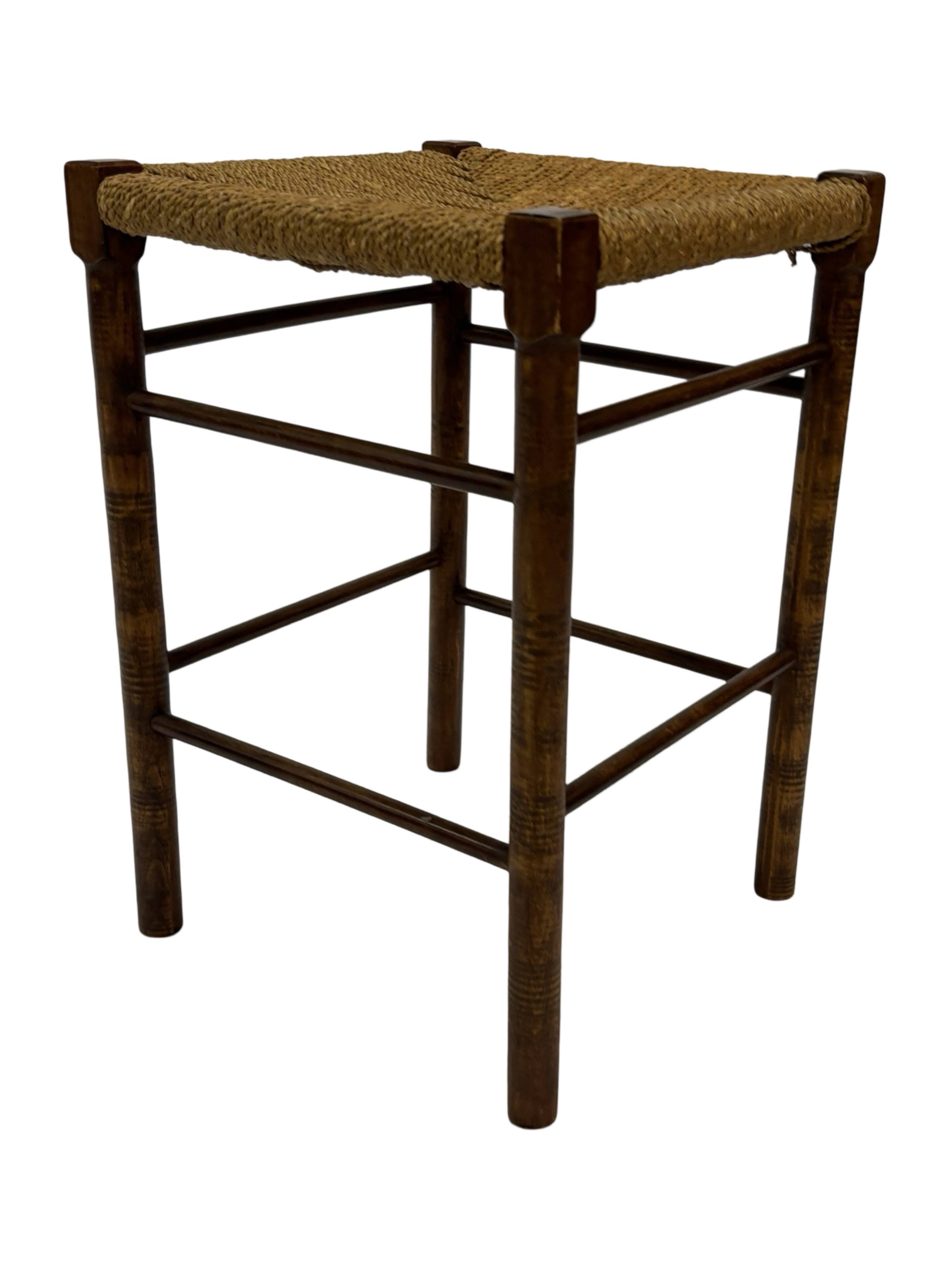 Vintage Wooden Stool With Rope Seat 60s Minimalist