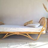 Vintage rattan and wicker bed