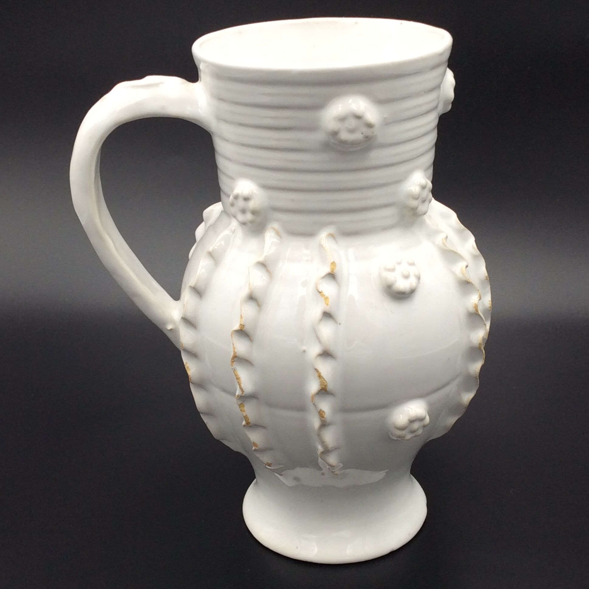 White enamelled ceramic pitcher emile tessier malicorne