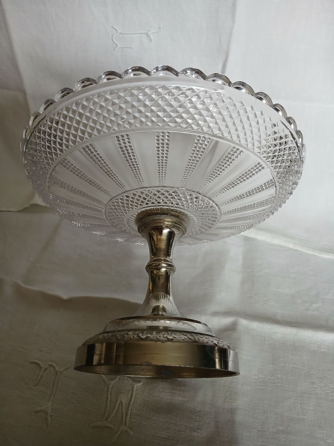 Antique glass and metal fruit bowl