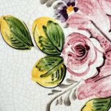 Decorative earthenware and pewter wall plate with spring flowers