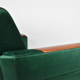 Vintage velvet armchair, 1960s, restored, green bottle