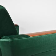 Vintage velvet armchair, 1960s, restored, green bottle