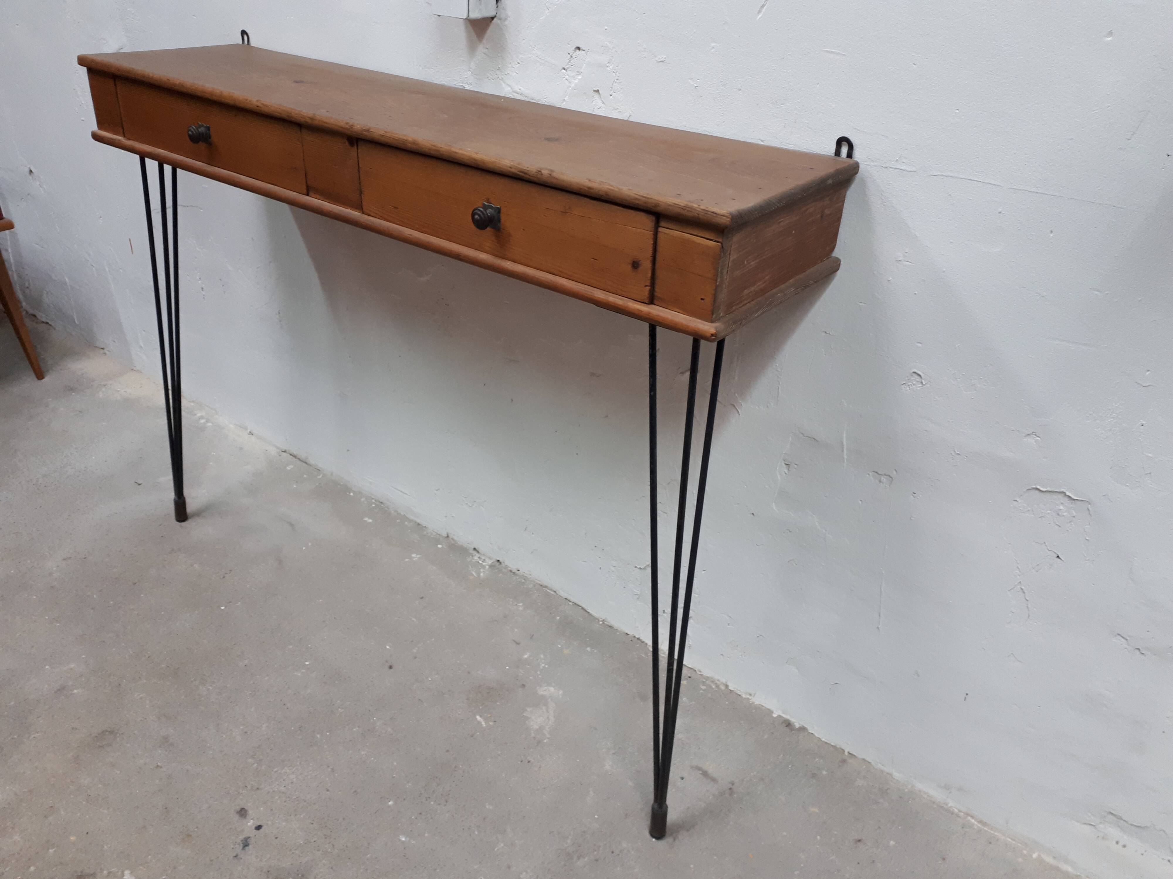 Console bois pieds métal 2 tiroirs