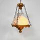 Large brutalist oak and marbled glass pendant, 1960s