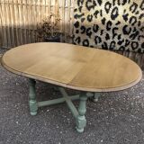 Table à manger vert de gris et bois