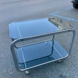 Chrome coffee table with double smoked glass tops from the 70s