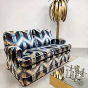 Vintage design Luxury velvet lounge sofa 2 seater 'Geometric lines'