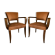 Pair of color wisky wood and skai armchairs 1950