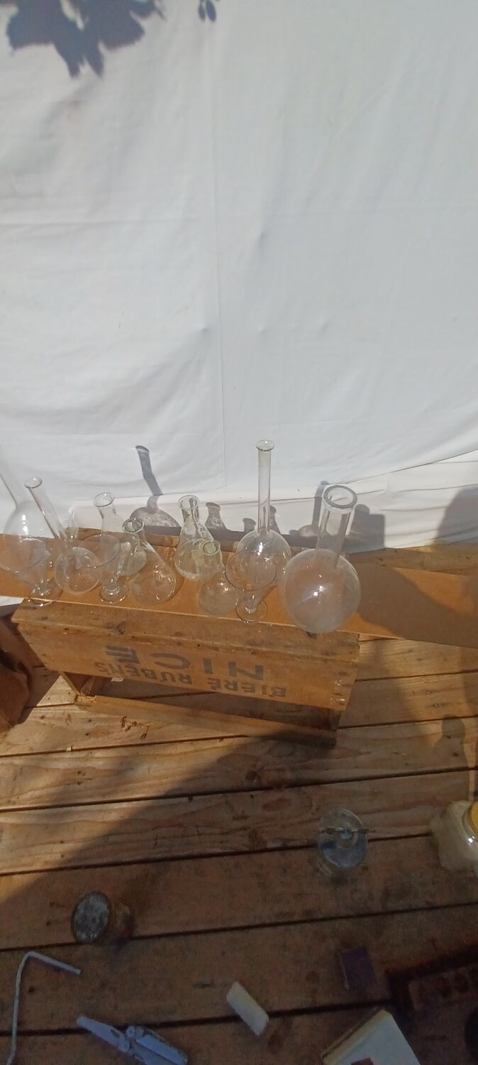 Lot of old soliflore vases chemistry laboratory equipment