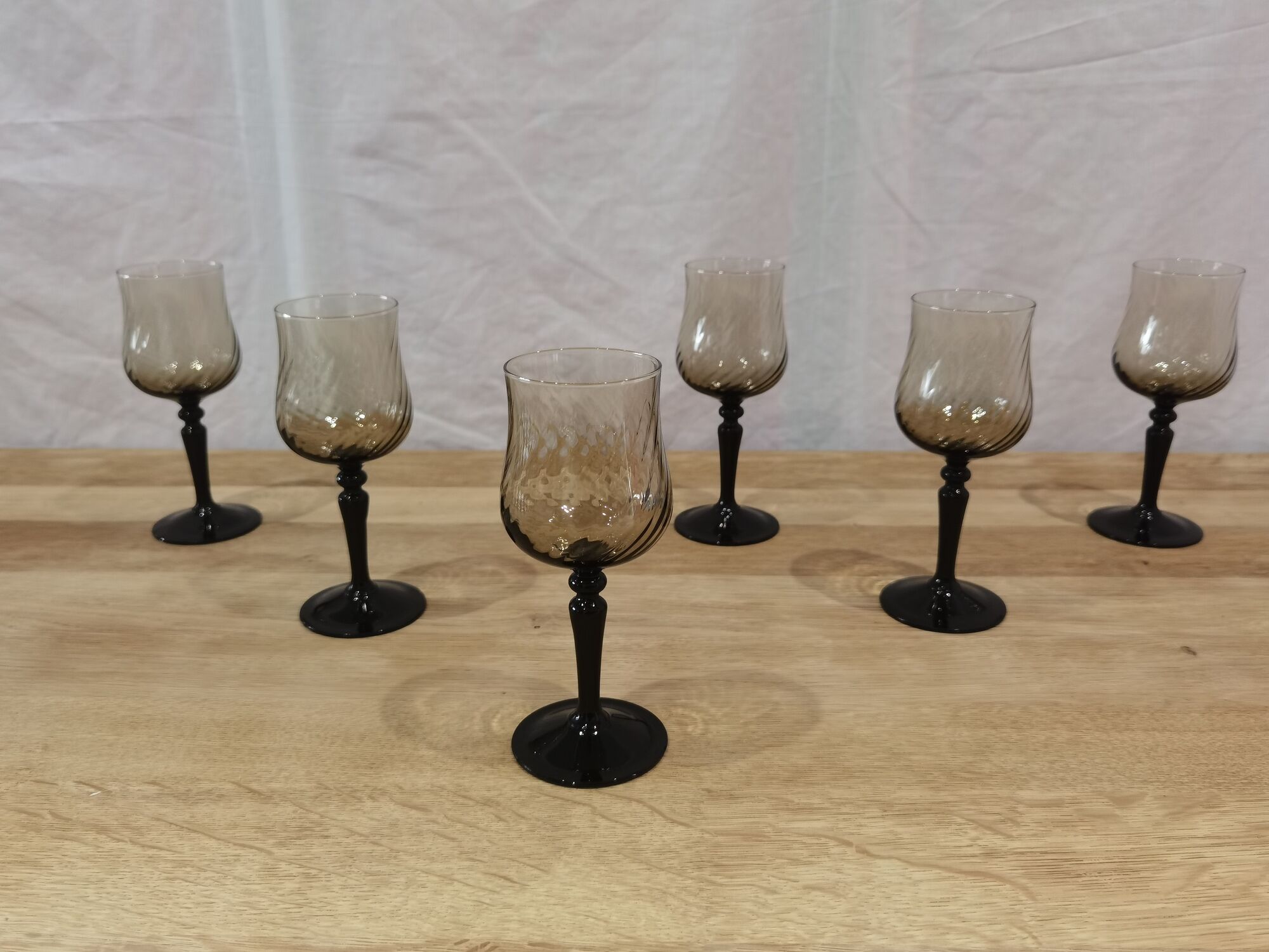 11 vintage black foot smoked twisted water glasses