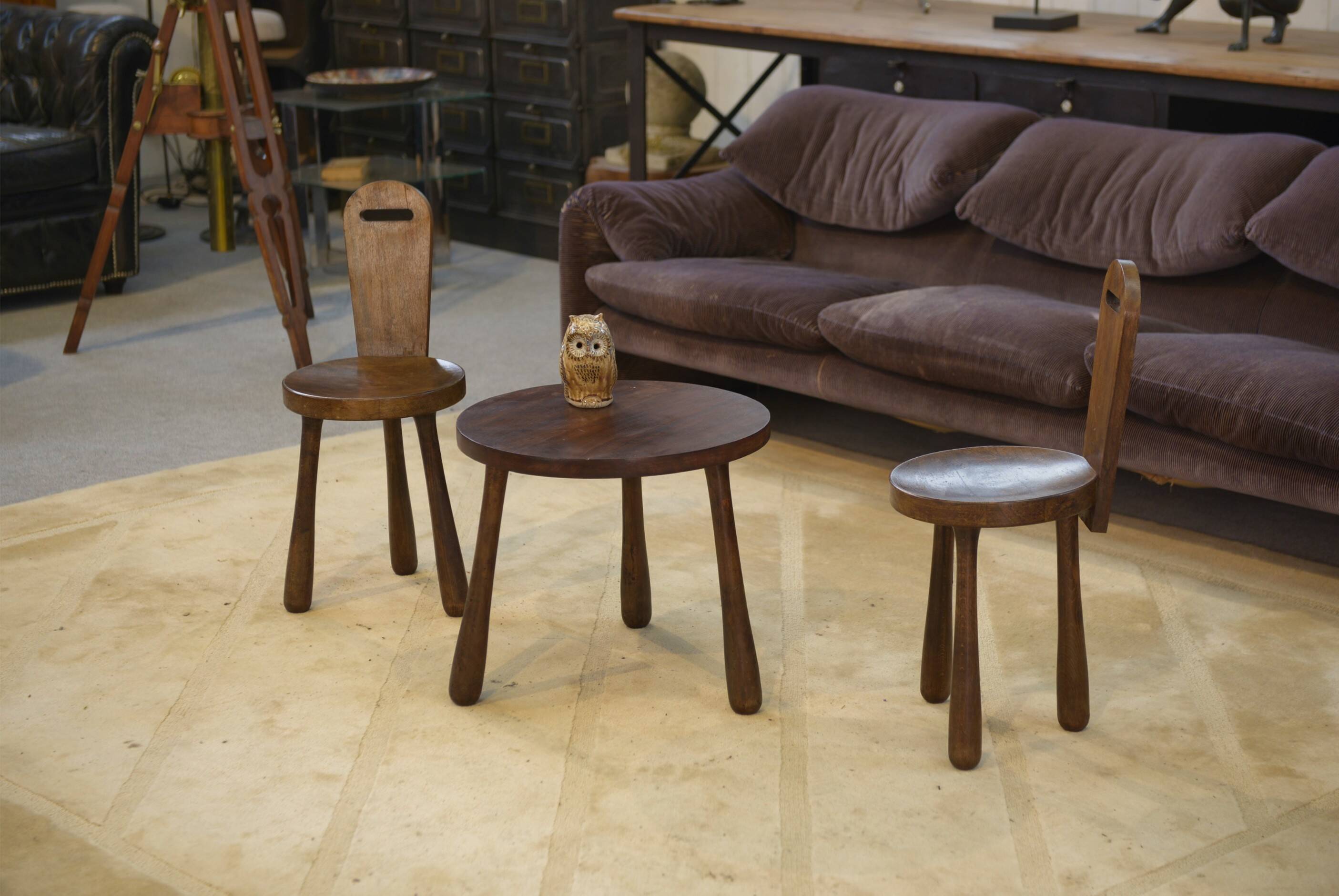Ensemble de 2 chaises et une table brutaliste pour enfant 1960’s