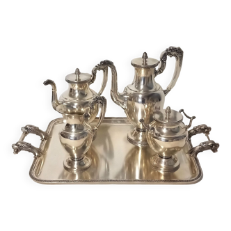 Silver metal tea and coffee set with dragon pattern by wiskemann