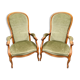 Voltaire armchairs in green velvet, the pair